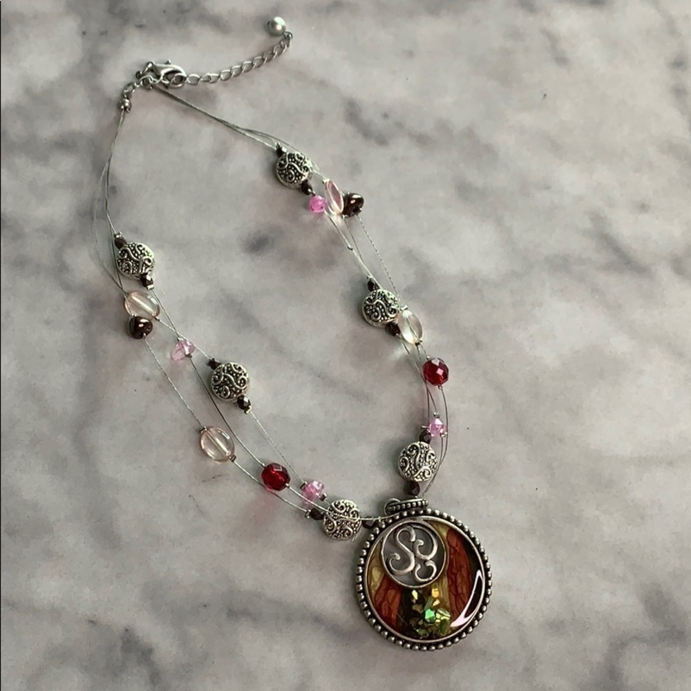 Bohemian String layer Beaded KC Pendent Necklace Costume jewelry